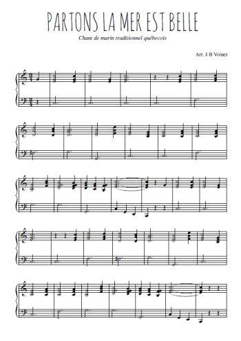 Téléchargez l'arrangement pour piano de la partition de Partons la mer est belle en PDF